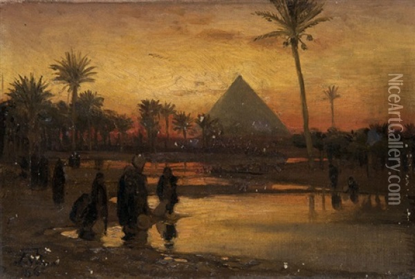 Abendstimmung Vor Der Pyramide Oil Painting - Karl Paul Themistocles von Eckenbrecher