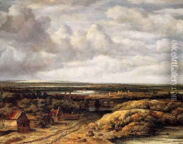 Panorama with Farmhouses along a Road 1655 Oil Painting - Philips Koninck