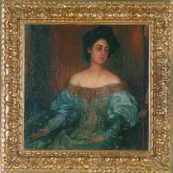 Portrait Einer Dame In Blauem Seidenkleid Oil Painting - Carl von Marr
