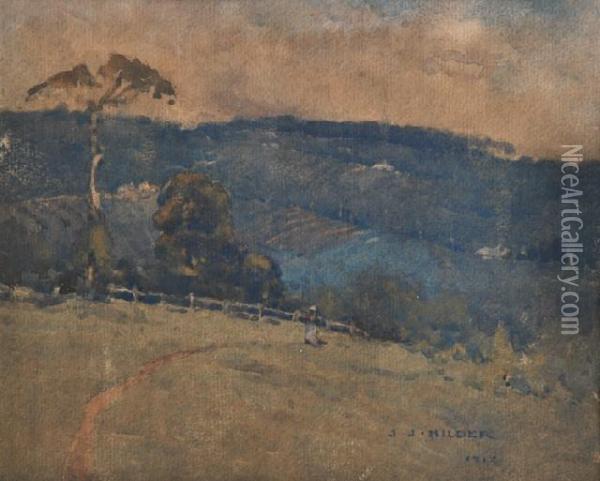 Hillside In The Evening Light Oil Painting - Jesse Jewhurst Hilder