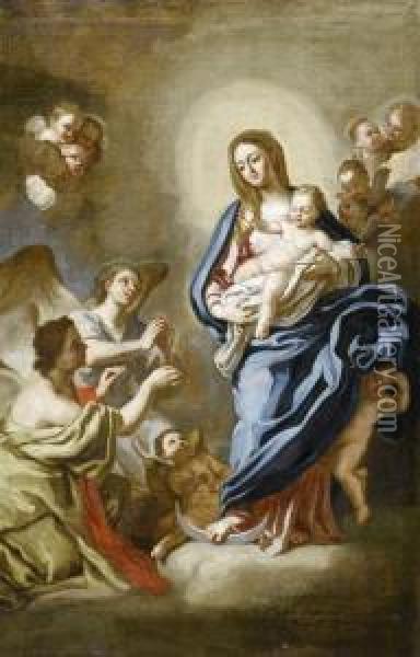 Madonna And Child With Praying Angels Oil Painting - Ludovico Mazzanti