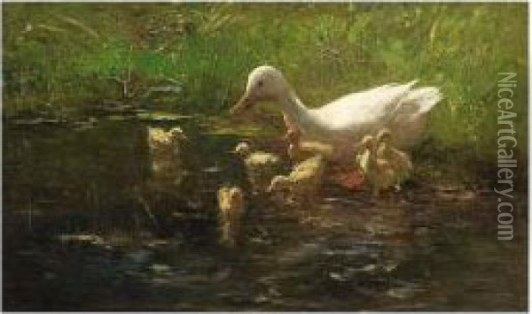 Ducks On The Waterfront Oil Painting - Willem Maris