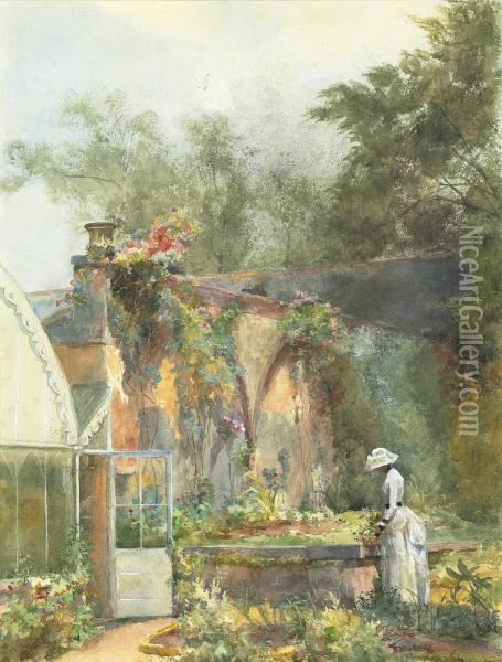 Outside The Conservatory, Kilmurry, County Cork Oil Painting - Mildred Anne Butler