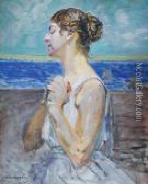 Modelka (kobieta Na Tle Morza) Oil Painting - Jacek Malczewski