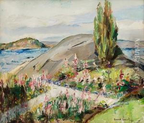 A Garden At Son By The Oslofjord1931 Oil Painting - Henrik Lund