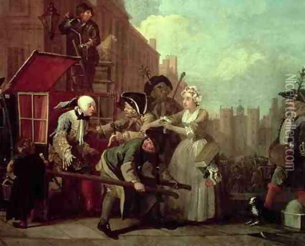 A Rakes Progress IV The Arrested Going to Court Oil Painting - William Hogarth