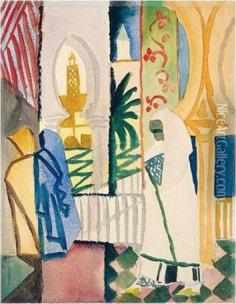 In Der Tempelhalle (in The Temple Hall) Oil Painting - August Macke