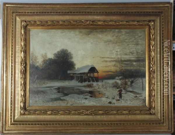 Winterlandschaft Mit Reisigsammlerin Oil Painting - August Schaeffer