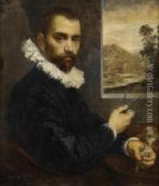 Portrait Eines Malers. Oil Painting - Domenico Tintoretto