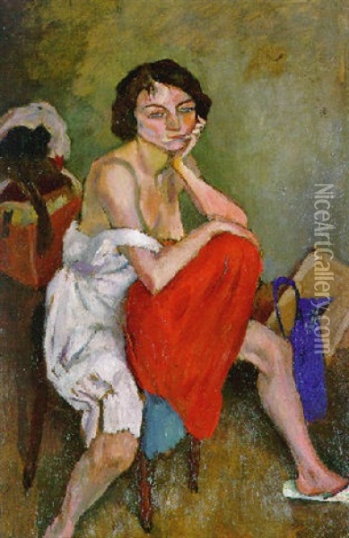 Femme Au Pantalon Blanc Oil Painting - Jules Pascin