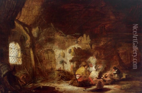 Bauernfamilie In Einer Scheune Oil Painting - Isaac Van Ostade