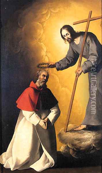 Christ crowning a friar Oil Painting - Francisco De Zurbaran