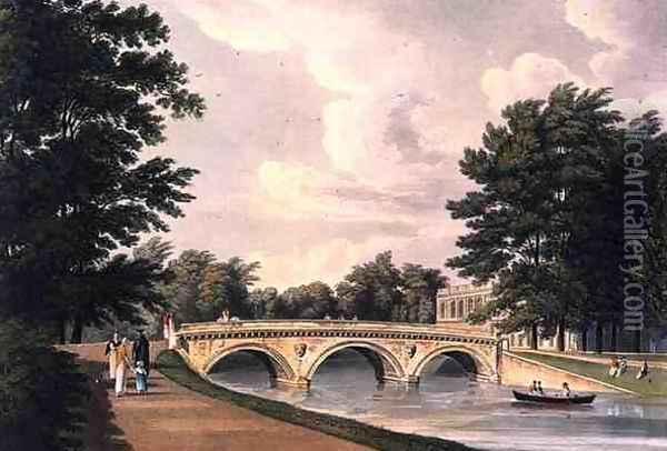 Trinity College Bridge, Cambridge, from The History of Cambridge, engraved by Joseph Constantine Stadler (fl.1780-1812), pub. by R. Ackermann, 1815 Oil Painting - William Westall