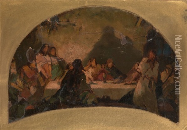 The Raising Of Lazarus, The Last Supper And The Agony In The Garden, Studies For The Wall Panels Of St Vladimir's Cathedral In Kiev (3) Oil Painting - Paul Alexander Svedomsky