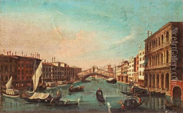 Vy Fran Canal Grande Och Rialtobron, Venedig Oil Painting - Gabriele Bella