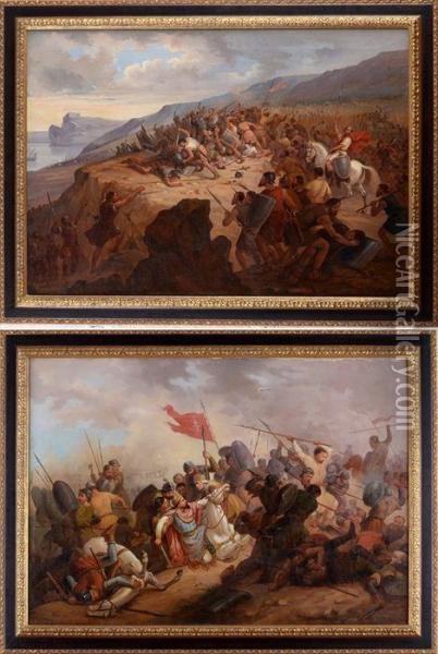 Two Battle Scenes Oil Painting - Leon Cogniet