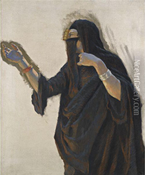 Veiled Lady Oil Painting - Ludwig Deutsch