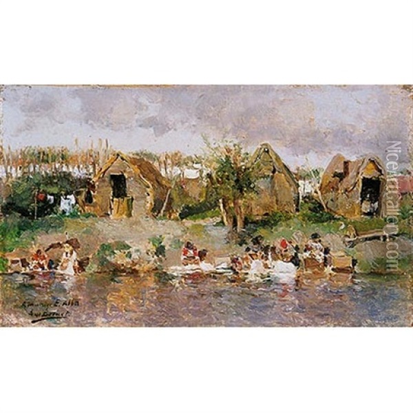 Lavanderas En El Manzanares Oil Painting - Aureliano De Beruete