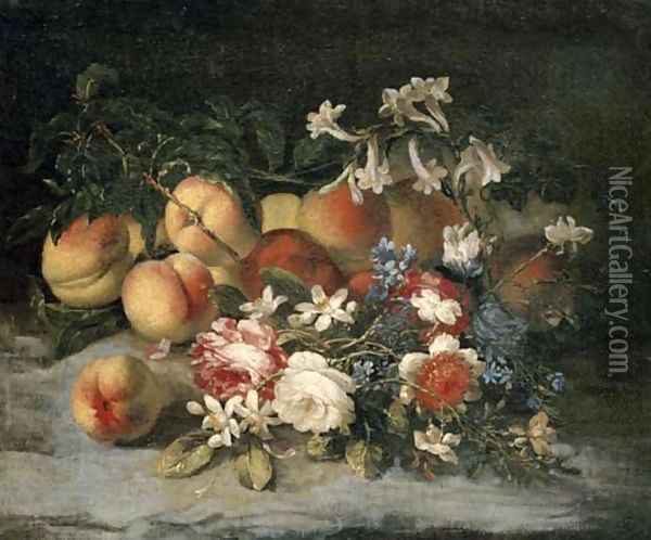 Roses, orange blossom and peaches Oil Painting - Francesca Vicenzina
