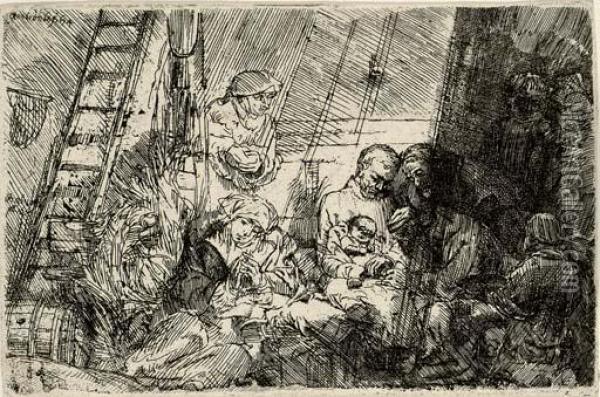 The Circumcision In The Stable (b., Holl. 47; H. 274) Oil Painting - Rembrandt Van Rijn