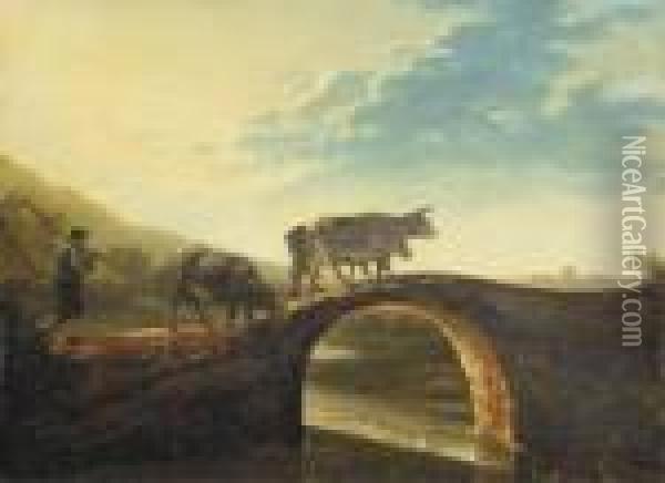A Drover Crossing A Bridge Oil Painting - Aelbert Cuyp