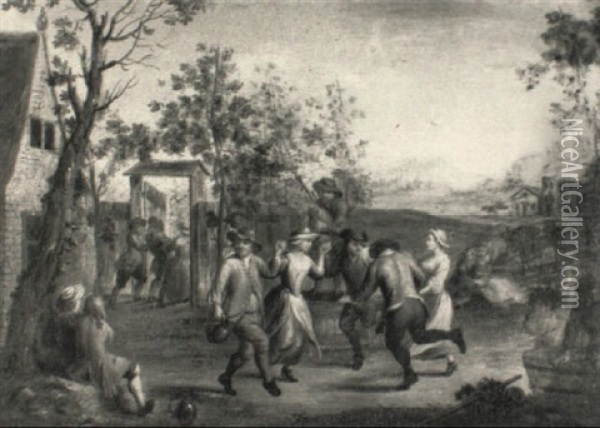 Peasants Dancing Outside An Inn Oil Painting - Francois Eisen