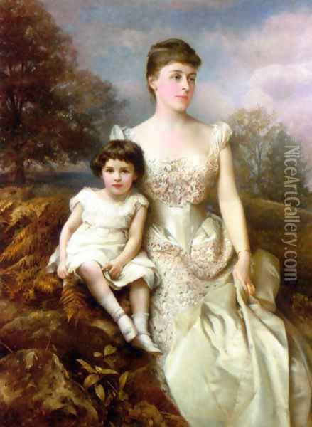 Portrait of Mrs. Drury Percy Wormald and her Son Oil Painting - Edward Hughes