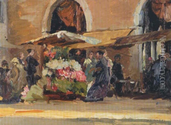 Markt In Venedig Oil Painting - Max Friedrich Rabes