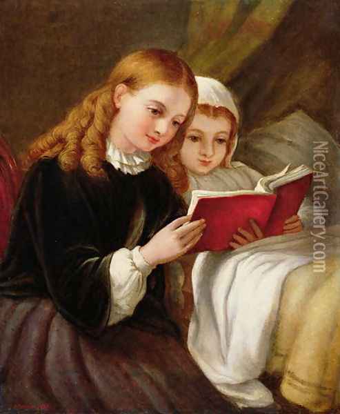 Bedtime Story Oil Painting - Charles Compton