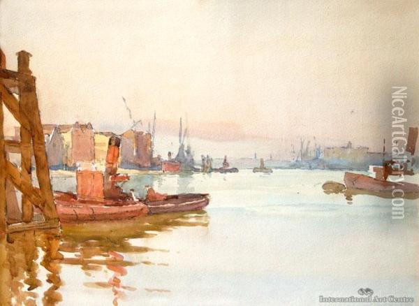River Thames, London Oil Painting - Alfred Ernest Baxter