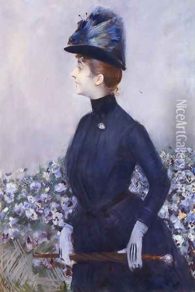 La Femme Aux Fleurs (Lady with Flowers) Oil Painting - Paul Cesar Helleu