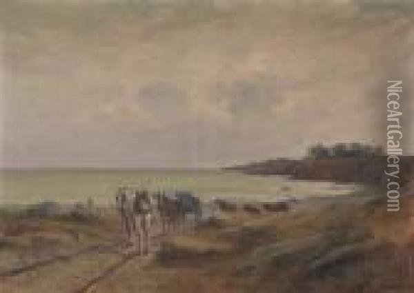 Cavalli Da Tiro Sulla Spiaggia Oil Painting - Leonardo Roda
