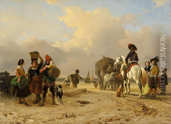Fischer Und Reiter Amstrand Oil Painting - Jozef Jodocus Moerenhout