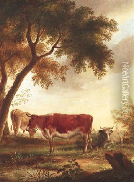 Vieh Auf Der Weide Unter Baumen Oil Painting - Johannes I Janson