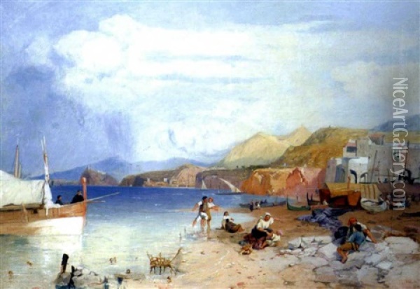 Amalfi, Bay Of Naples Oil Painting - James Baker Pyne