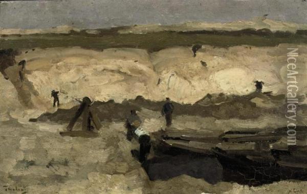 Canal Workers In The Dunes Oil Painting - Willem Bastiaan Tholen