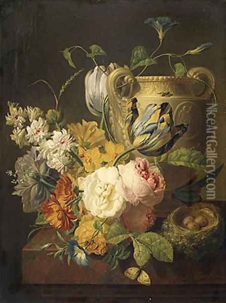 Flowers by a Stone Vase 1786 Oil Painting - Pieter Faes