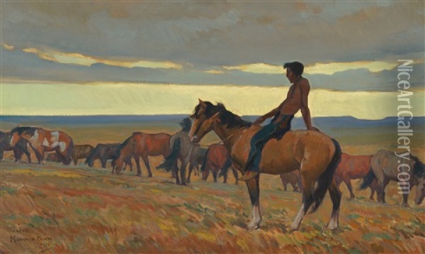 Lone Bull Oil Painting - Maynard Dixon