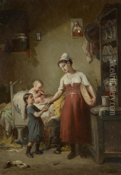 Le Gouter Oil Painting - Francois-Louis Lanfant