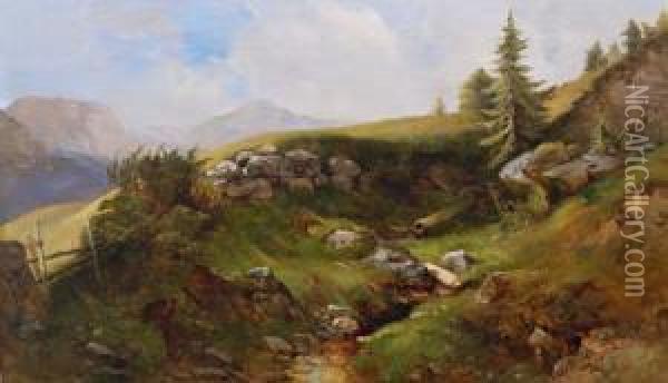 Eine Gebirgslandschaft Oil Painting - Anton Hansch