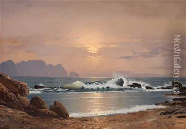 Sea At Sunset Oil Painting - Alexei Vasilievitch Hanzen