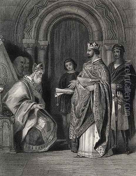 Henry II presenting the Pope's Bull to the Archbishop of Cashel, engraved by G. Greatbach Oil Painting - Henry Warren
