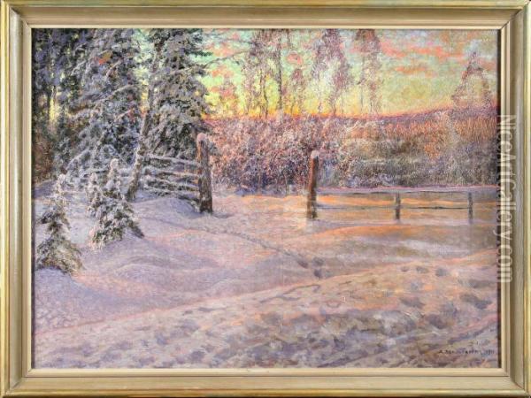 Stamningsfullt Vinterlandskap Oil Painting - Anshelm Schultzberg