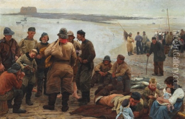 Homecoming From Fishing, Pas-de-calais Oil Painting - Laurits Regner Tuxen
