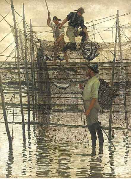 Emptying a salmon net Oil Painting - George Sherwood Hunter