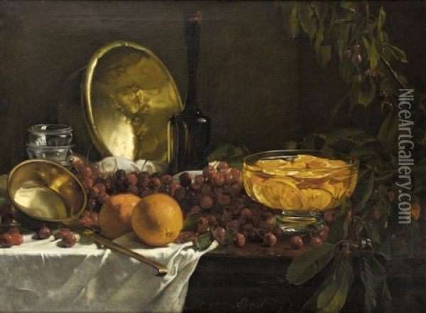 Nature Morte Aux Oranges Et Cerises Oil Painting - Joseph Bail