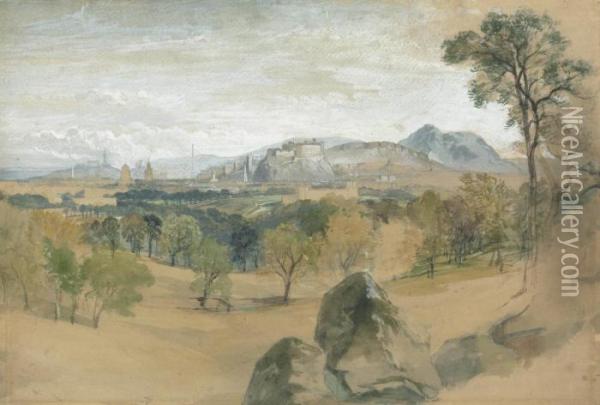 Distant View Of Edinburgh Oil Painting - Thomas Miles Richardson