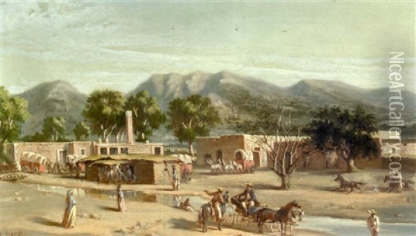 Daily Life In Old Sonora Oil Painting - Ernest Etienne Narjot
