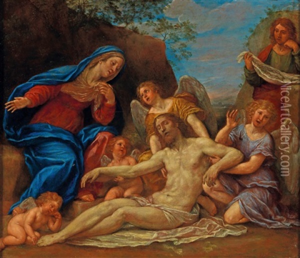 The Lamentation Of Christ With The Madonna Oil Painting - Francesco Albani