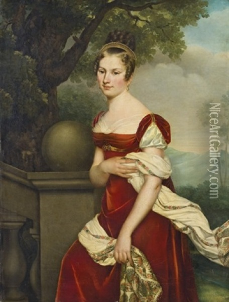 Portrait D'aglae-constance Boudard En Robe De Velours Rouge Oil Painting -  Romany (Adele Romanee)